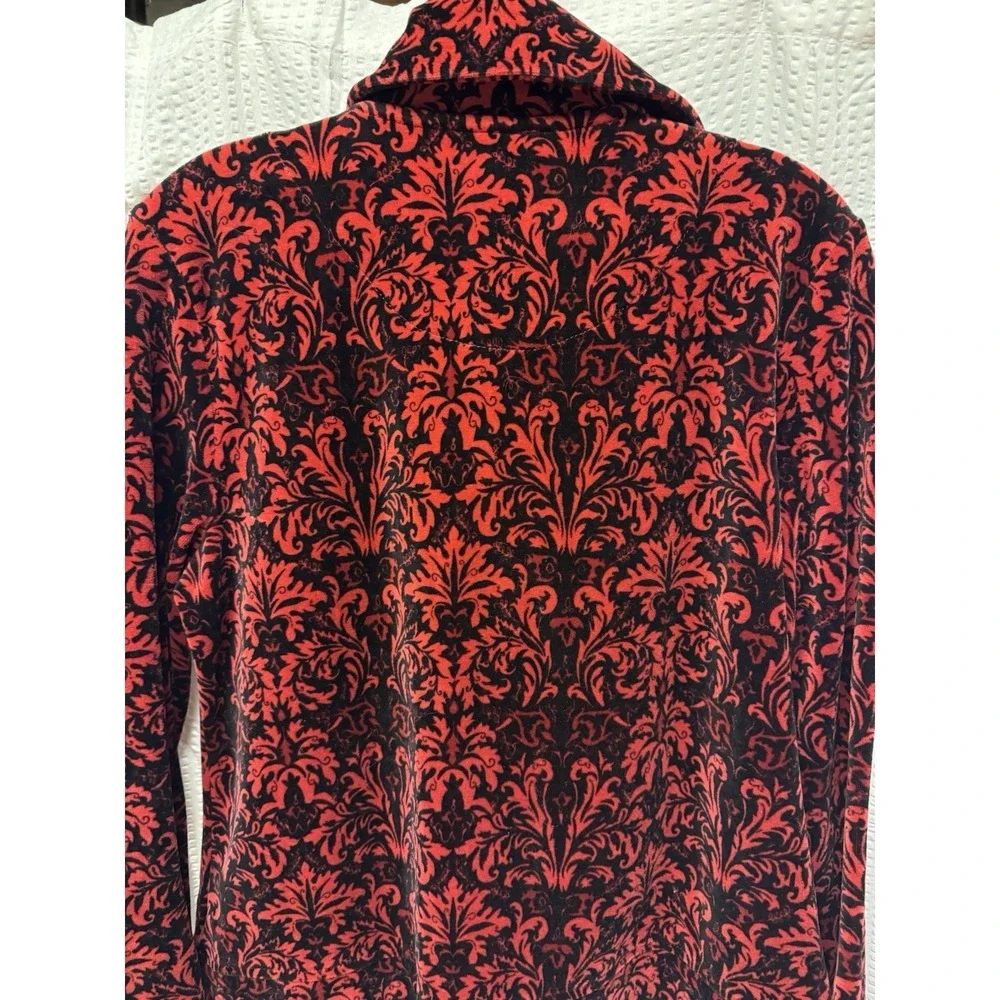 Charter Club Women's‎ SZ P/M Red Black Damask Velvet Zip Up Bomber Jacket Soft